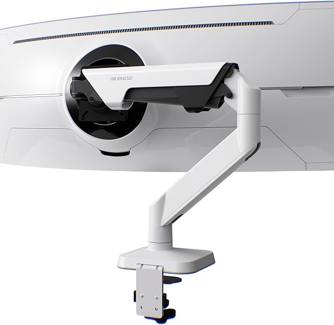 Modernsolid Heavy Duty Monitor Arm Desk Mount for 34-49 Inch Ultrawide Curved Monitors, Supports 14-38 lbs, Gas Spring Ergonomic Full Motion with Cable Management, Red Dot Design Awarded, White