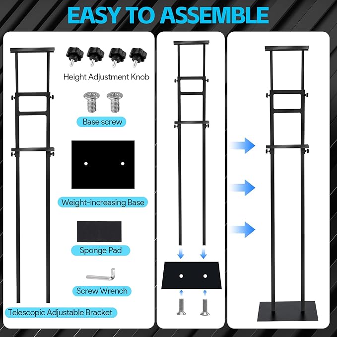 Noliven 4 PCS Adjustable Poster Stand, 43"-83" Adjustable Metal Sign Holder for Display, Double-Sided Freestanding Pedestal Sign Stand, for Restaurants, Parties, Cinemas and Outdoor, Black