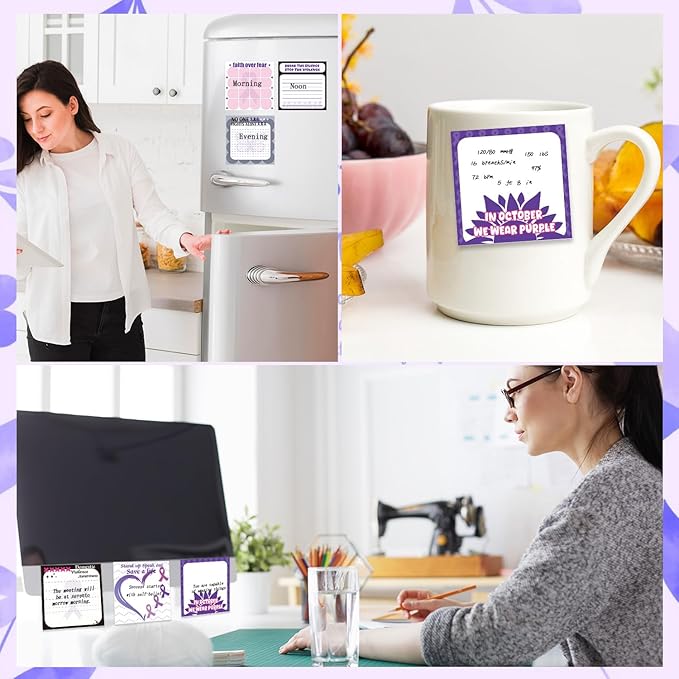 Lovarywow Domestic Violence Awareness Sticky Notes Gifts, 9 Pack Domestic Violence Prevention Month Notepads 3x3 Inch, Purple Ribbon Post Memo Pads Office School Supplies for Men Women (450 Sheets)