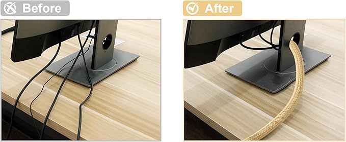 CrocSee 10ft - 1/2 inch Braided Cable Management Sleeve Cord Protector - Self-Wrapping Split Wire Loom for TV/Computer/Home Theater/Engine Bay - Beige