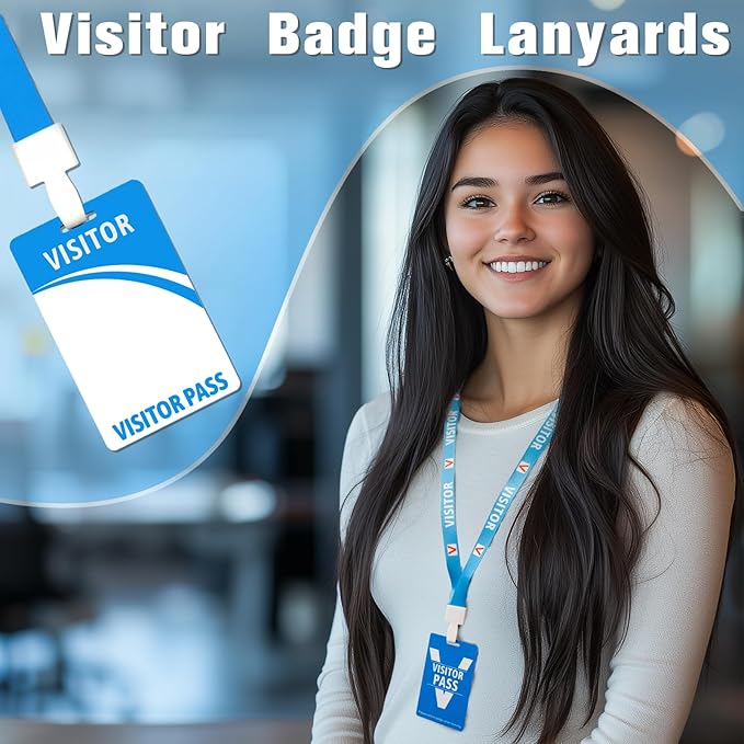 Visitor Badge Lanyards Volunteer Badge Holder with Clips (25 pcs) - Reusable Temporary ID Pass for Office, School, Events PVC Plastic Security Cards for Exhibition Guest by OSTENBIG (Light Blue)