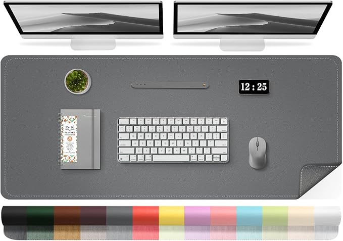 BLESWIN Large Desk Pad, 47.2" x 17", Leather Desk Mat Protector, Non-Slip, Waterproof, Dark Gray