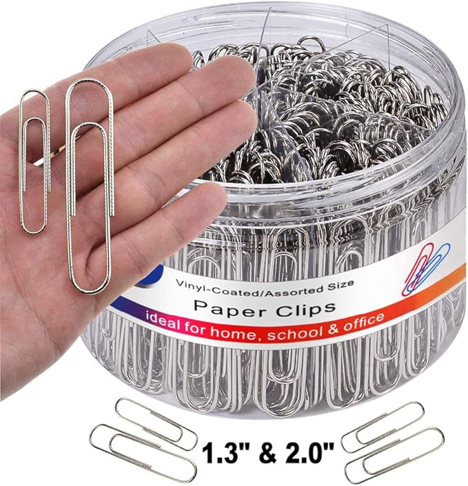 Vinaco Paper Clips Non Skid, 500PCS Medium and Jumbo Paper Clips (1.3 inch & 2.0 inch), Durable & Rustproof, Coated Paperclip Great for Office School and Personal Use