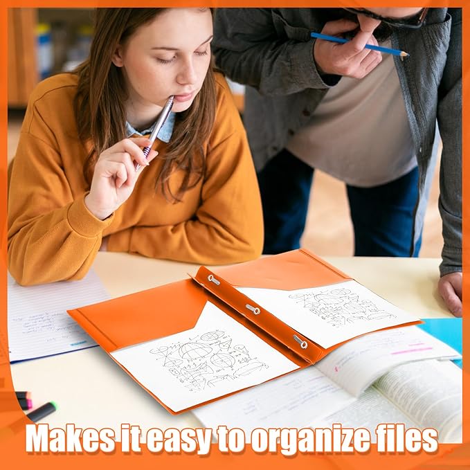 Lincia 100 Pcs Plastic Folders with Pockets and Prong Folders with Prongs 2 Pockets for Office, School for Students, Teachers, Office Workers(Orange)