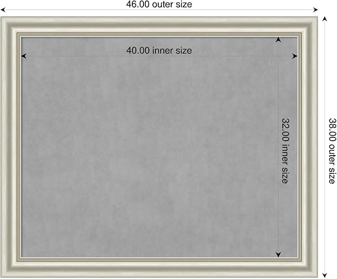 Amanti Art Silver Framed Magnetic Board 38x46 X-Large Vision Board for use with Magnets, 100% Metal Sheet to Display Items as Office Decor or for Home Organization in mudroom, Kitchen or Kids Room