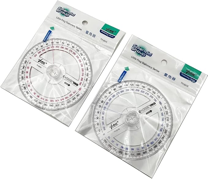 360° Protractor Pack of 2 Protactors Plastic Protractor Math Protractors Clear Protractor Ruler Drafting Tools Circle Protractor for Geometry