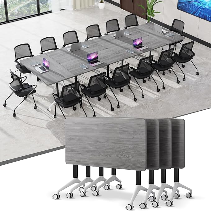 Conference Table,55.1''Folding Conference Room Table for 4-12 People,Mobile Flip Top MeetingTraining Table with Different Coulor and Styles for Offices, Classrooms,Meeting Room (4, 70.8''F)