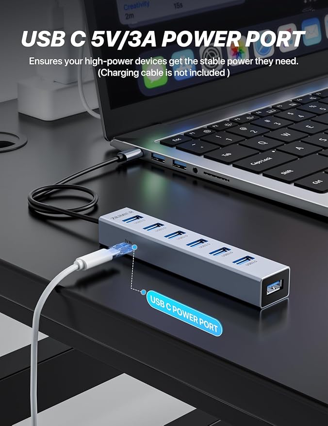 USB C HUB,7 Port USB C to USB Hub,Aluminum Alloy USB 3.0 Data Port, 5Gbps USB Splitter Compatible for Laptop, MacBook, iPad, Surface Pro, XPS