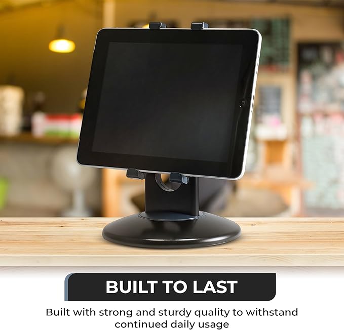 Aidata Tablet Stand - Compatible with iPad, iPad mini, and Most 6-Inch-13-Inch Tablets, Adjustable Commercial POS Holder with 360-Degree Swivel, for Retail, Classroom, Business, and Home, Black