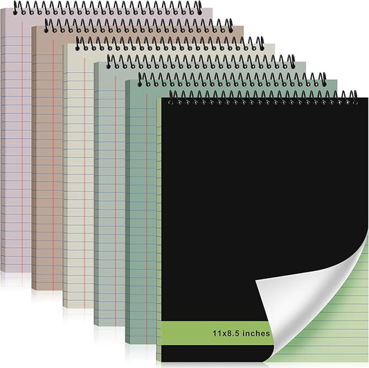 Resurhang 6 Pcs Legal Pad Top Spiral Bound Notebook 70 Sheets Double Sided College Ruled Paper Notepad Memo Steno Pad with Stiff Cover for Business College(8.5 x 11 Inches,No Holes,Neutral Color)