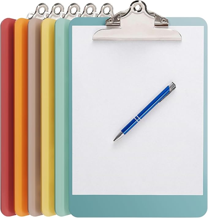 Plastic Clipboards with Butterfly Clip (Set of 6) 12.5 x 9 Inch Plastic Clip Boards Bulk - Clipboards Bulk Classroom Holds 100 Sheets, Acrylic Clipboard - 6 Pack, Boho Colors