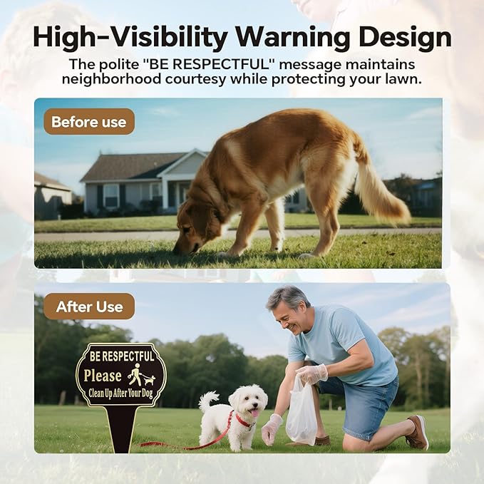 2 Pack Clean Up after Your Dog Signs Pick Up After Your dog sign 13.6"x9.6" with Integrated stake Double Side Printed- Be Respectful, No Dog Poop and Pee Stop Dogs from Pooping/Peeing On Your Lawn/Garden