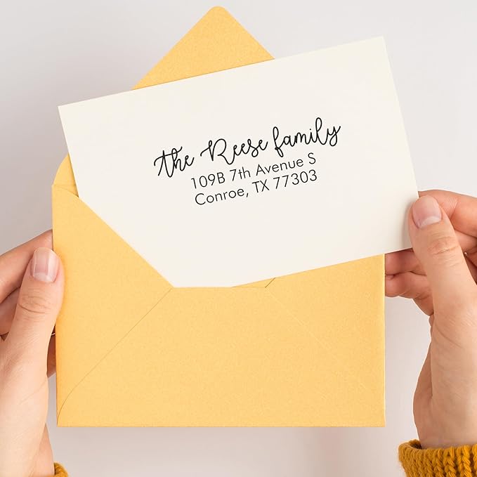 Address Stamp - Custom Stamps for Mailing I Create Personalized Name and Return Address I Up to 3 Lines of Text I Includes Ink Color Options I Self Inking and Wooden Rubber Stamp Options (Script Font)