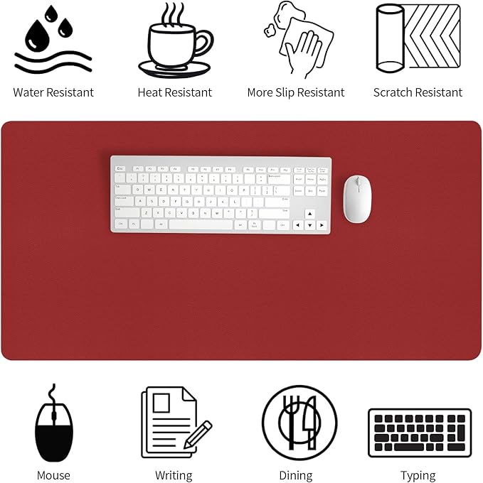 Bloss Red Desk Mat, Leather Desk Matt for Desktop, Waterproof Large Desk Pad, Keyboard Mat, Computer Mat for Office/Home/Decor(31.5 x 15.7 Inches)