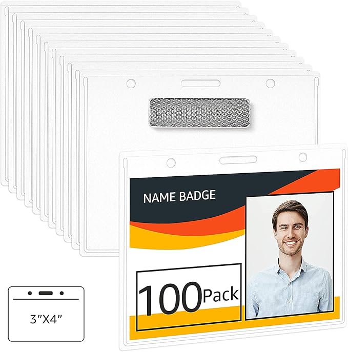 Amazon Basics Horizontal Magnetic Name Badge Holder - 600 Pack, Clear