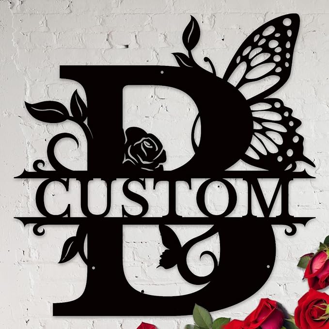 Personalized Custom Letter Name metal Signs,Custom Black Letter Monogram Wall Art Decor,Metal Signs Plaques Outdoor wall Decorative Signage (B)