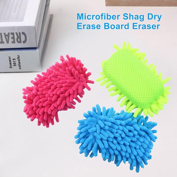 Biaungdo 5 Pack Washable Whiteboard Eraser, Microfiber Shag Dry Eraser for Classroom Teacher Supplies, Office, Home(Grey, Blue, Green, Yellow, Pink)