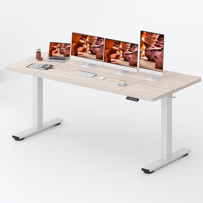 FitStand Standing Desk,Large 79x31 Inches Height Adjustable Stand Up Desks with Cable Management, Home Office Computer Desk with Cup Holder & Memory Preset, White Wood Grain