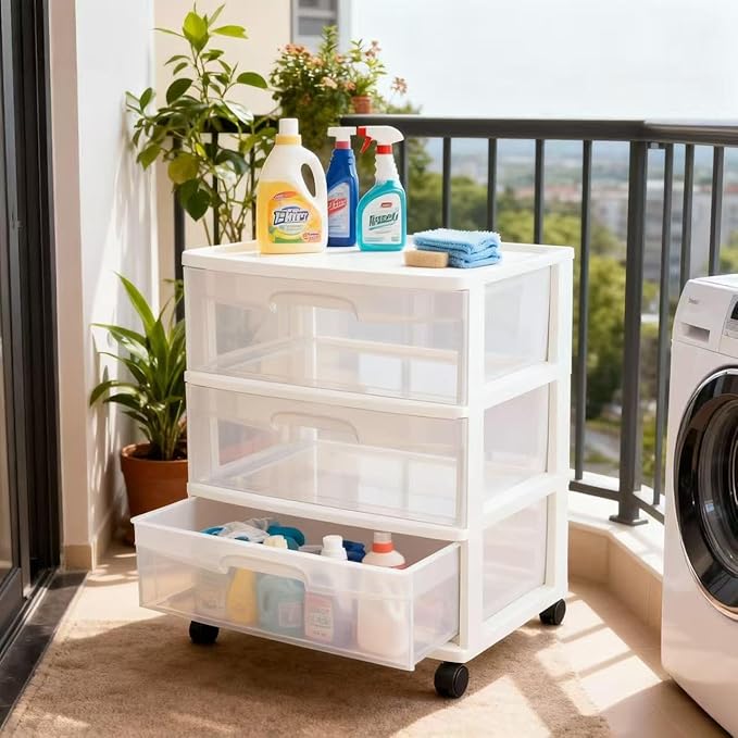 Wide 3 Drawer Cart White