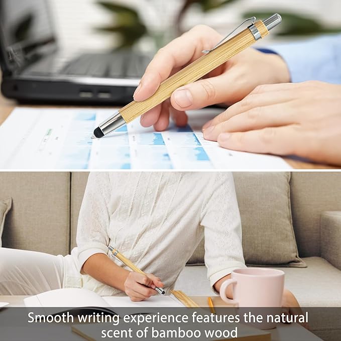 lyforx 200pcs Bamboo Pens Bulk 2-in-1 Stylus Tip Wooden Bamboo Pens Engraving Wooden Ballpoint Pen Customizable Gift Pen Bulk