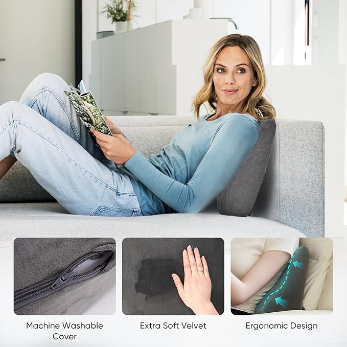 AHUAWA Lumbar Support Pillow for Recliner Chair and Couch, Memory Foam Back Cushion Ergonomic Back Support Pillow for Lower Back Pain Relief, with Soft Velvet