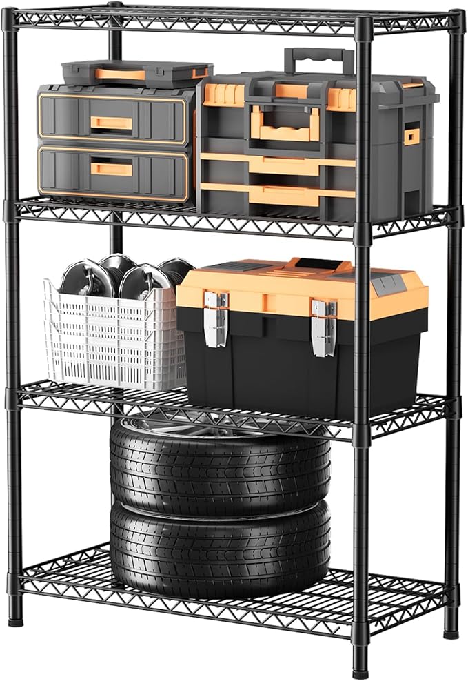 SINGAYE 4 Shelves Wire Storage Shelf 1400LBS Heavy Duty Storage Shelving Unit Metal Organizer Wire Rack Shelving 18" Dx36 Wx59 H Black