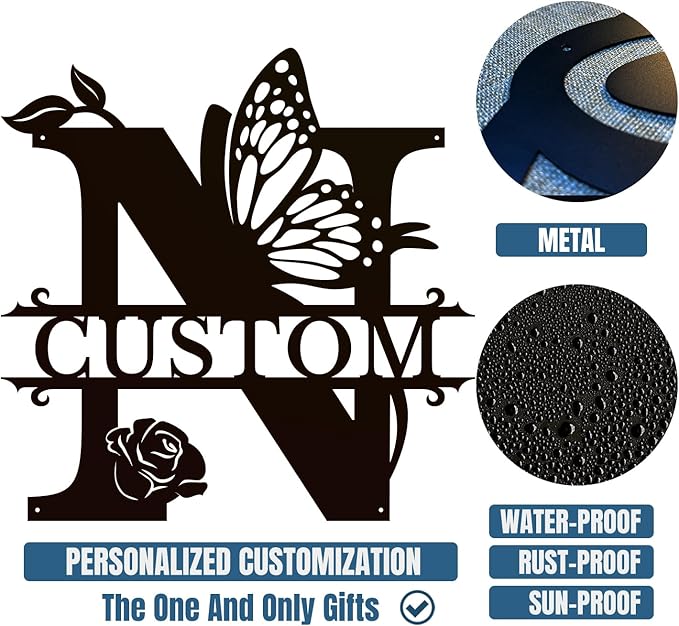 Personalized Custom Letter Name metal Signs,Custom Black Letter Monogram Wall Art Decor,Metal Signs Plaques Outdoor wall Decorative Signage (N)