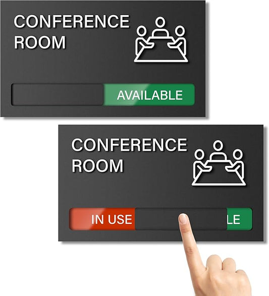 Conference Room Sign, Office Door Signs Do Not Disturb, In Use Available Slider Signs, In a Meeting Privacy Sign Tells Whether Room Vacant or Occupied