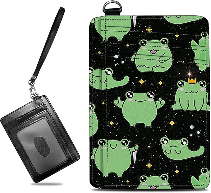 BWEGRHE Small Travel Wallets, Princess Frog Slim Minimalist Front Pocket Wallet with Wristlet, RFID Blocking PU Leather Credit Card Holder with ID Window Change Purse for Men Women