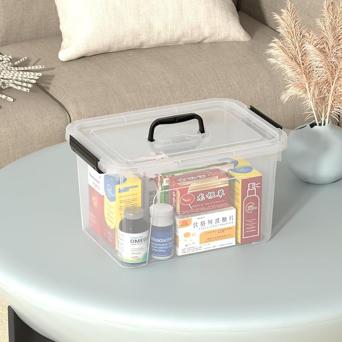 Drephia 10.5 Quart Clear Plastic Storage Box/Container with Handle, Plastic Storage Bin with Lid, 4 Packs