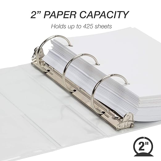 Samsill Economy 2 Inch Mini 3 Ring Binder, Made in The USA, 9.1" x 8.5" Round Ring Binder, Non-Stick Customizable Cover, White, 6 Pack