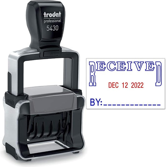 Trodat 5430 Professional Self-Inking Date Stamp with Received - Blue/Red 2 Color Ink