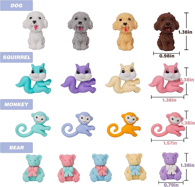 80 Pieces Cute Animal Eraser Dog Bear Monkey Squirrel Pencil Erasers Puzzle Eraser Pencil Mini Erasers Novelty Top Erasers for Prizes Carnival Gifts Mixed Color