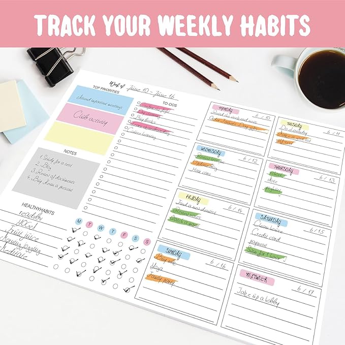 JAMIEKA 52Color Weekly Tearable Planners Pad for Efficient Time Management Goal Tracking On Paper Schedule Notepad for Student