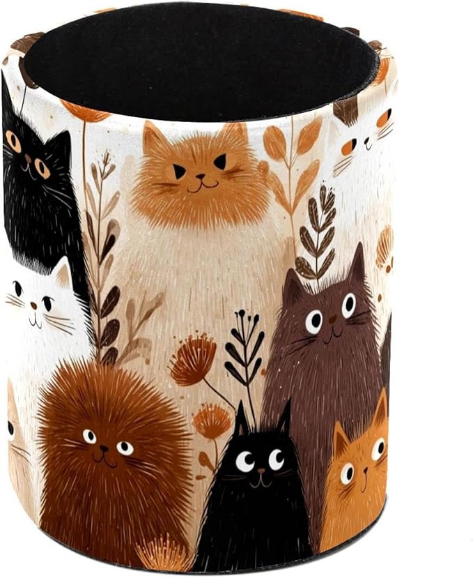 Leather Pen Holder for Desk Abstract Colored Cats Pencil Cup Desktop Organizer Makeup Brush Holders Office Supplies for Home, Kids & School