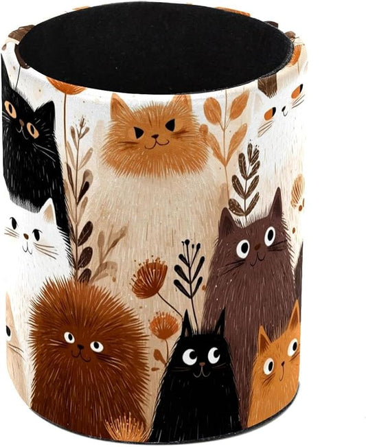 Leather Pen Holder for Desk Abstract Colored Cats Pencil Cup Desktop Organizer Makeup Brush Holders Office Supplies for Home, Kids & School