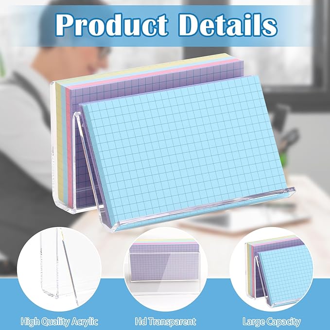 4 Pack 3x5 Index Card Display Holder Acrylic Cards Holder Stand Acrylic Business Card Holders Name Card Organizer Postcard Stand Display 200 Capacity for Studying Supplies No Card (Clear, 4 Pack)