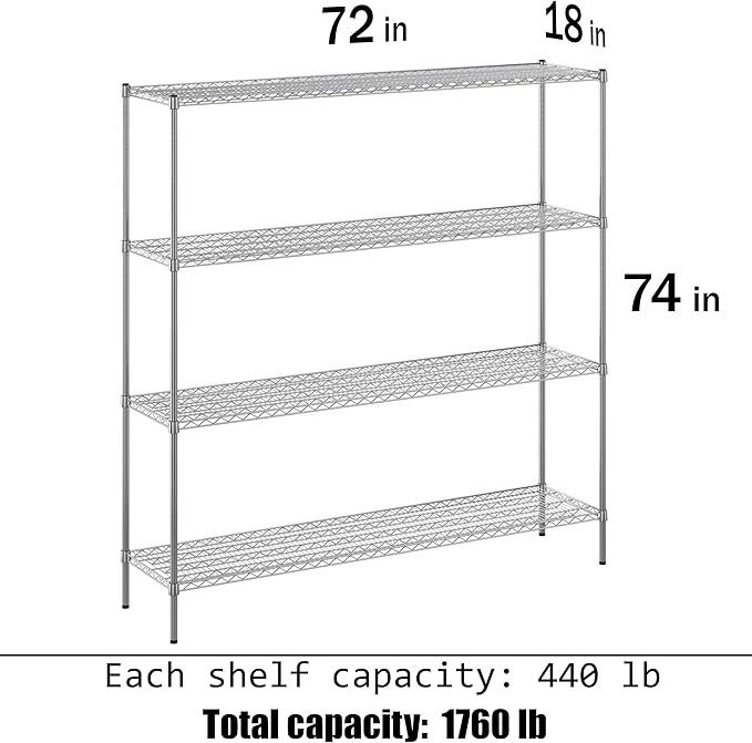 Regal Altair 18" Deep x 72" Wide x 74" Height Wire Shelving Kit | 4-Tier | NSF Commercial Storage Rack Unit