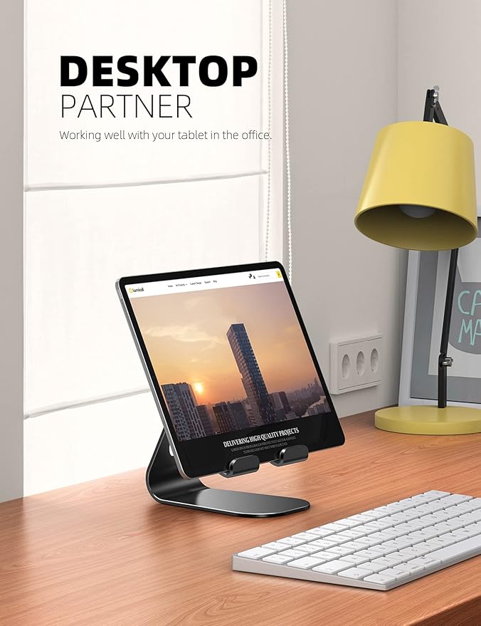 Lamicall Tablet Stand Adjustable, Tablet Stand : Desktop Stands Holder Dock Compatible with Tablets Such as iPad 2018 Pro 9.7, 10.5, Air Mini 4 3 2, Kindle, iPhone 17 Max, E-Reader (4-13'')- Black