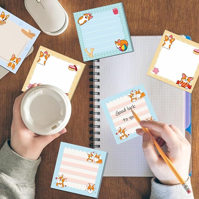 Lovarywow Corgi Sticky Notes Gifts - 9Pack Cute Sticky Notes 3x3 Cartoon Corgi Gifts for Corgi Lovers Corgi Notepads Funny Dog Post Pads for Women Office School Supplies 450 Sheets