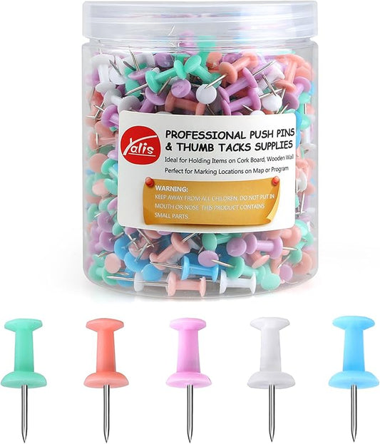 Yalis Push Pins 600 Count Macarone Colors, Standard Multicolored Thumb Tacks Steel Point and Colors Plastic Head