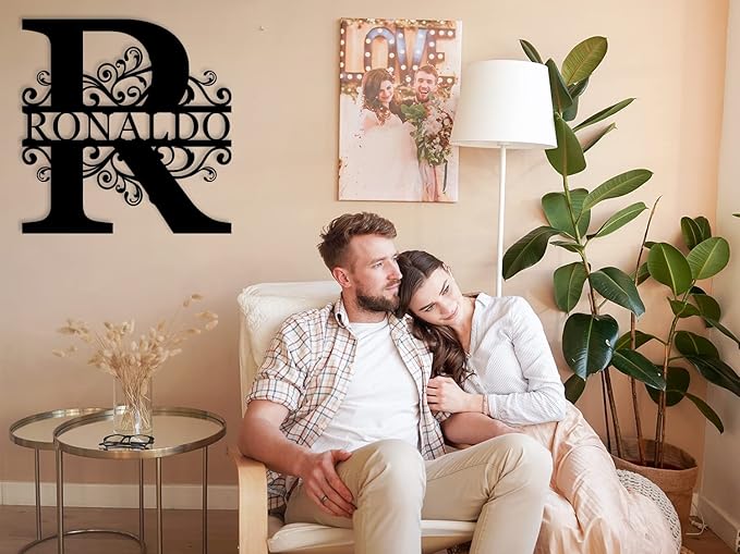 ENFODREAM Custom Metal Name Sign | Personalized Split Letter Monogram | Rustic Roman Style | 12",16",18",24" | Wall Mount | Home & Office Decor | Wedding &