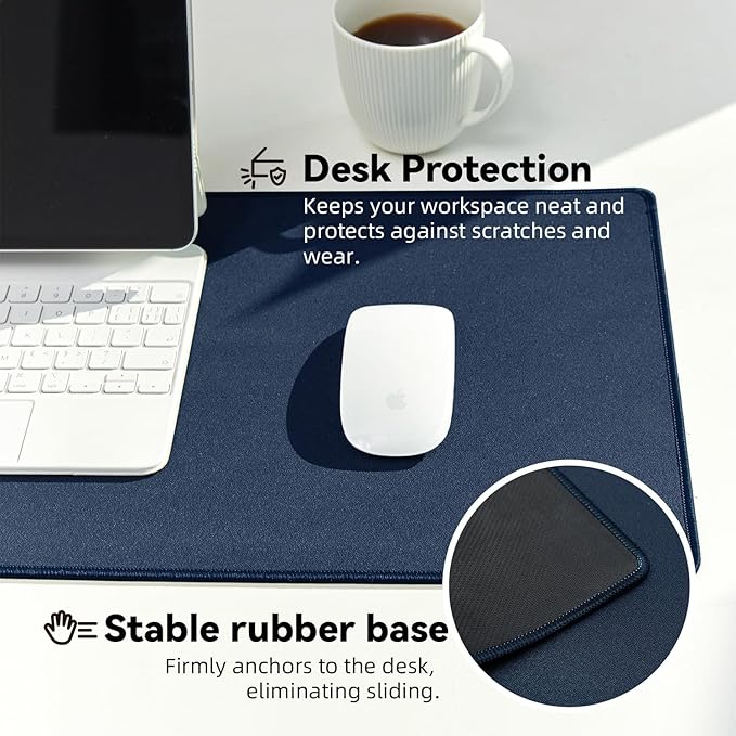 Reniteco Waterproof Large Gaming Mouse Pad with Durable Stitched Edges, Non-Slip Rubber Base, Grainy Jacquard Mouse Mat Desk Pad for Home Office Gaming, 31.5''x11.8''x0.12'', Matte Navy Blue