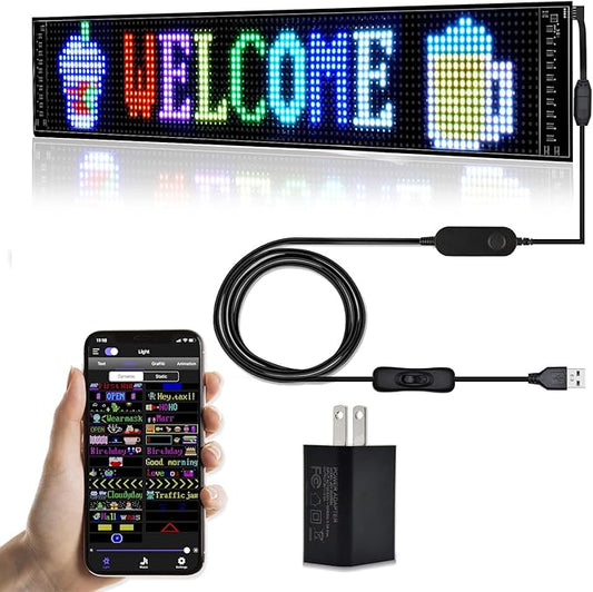 XIAOOHO Programmable LED Car Sign,Scrolling LED Sign,Flexible LED RGB Message Display,Bluetooth APP,DIY Design Colours,Animations,Text, Graffiti