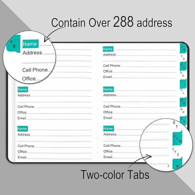 Address Book with Alphabetical Tabs, Portable Address Telephone Book, Hardcover Address Organizer and Password Keeper - Record Contacts, Anniversaries, Birthdays 6.1x4.7" – Black