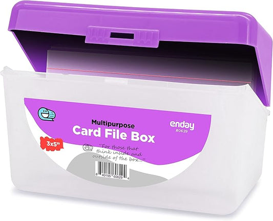 Enday Index Card Holder Purple, 3x5 Note Flash Card Organizer Case, Index Card File w/flip top, Notecard Recipe, Holder, Holds 250 Cards, Also Available in Red, Green, Blue, Grey, Pink (1 PC)