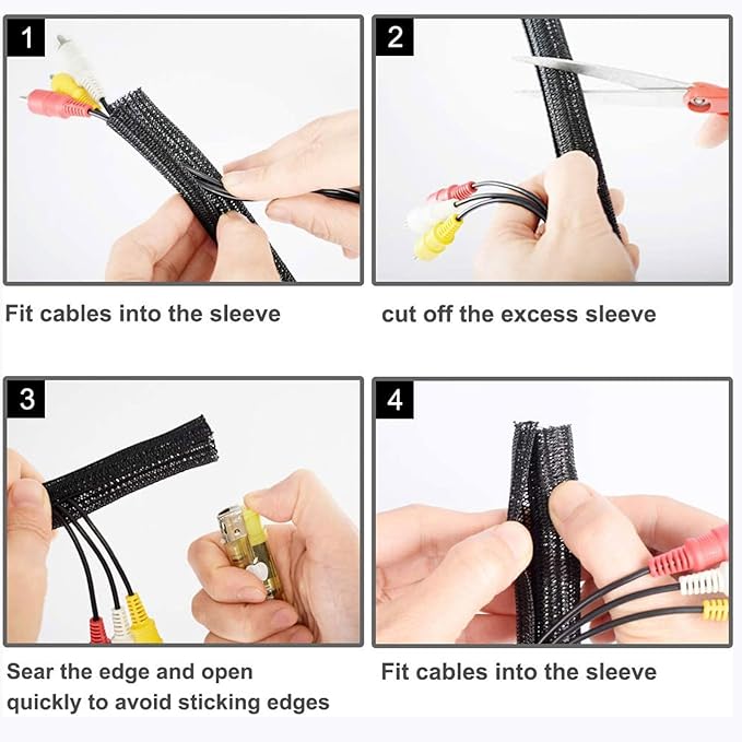 QCSIW 1/2" x 10ft Black/White Cable Sleeve - Protects Cords from Pets & Organizes Wires - Modern Style - Polyester Material - Flame Retardant - Easy to Use & Cut
