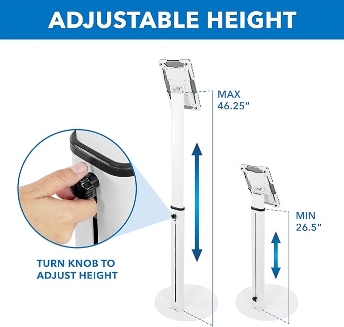 Mount-It! Anti-Theft Universal Tablet Kiosk Stand, Fits iPad Pro, Galaxy Tab, Surface Pro 9.7-13 Inch Tablets | Adjustable Floor Stand with Secure Locking for Retail, Trade Shows, POS, and Public Use