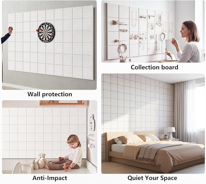 G Gamit Large Felt Wall Tiles Bulletin Board,Large Cork Board Alternative with 30 Pushpins,8-Pack Felt Pin Board with 56 Safe Removable Adhesive Tabs for Home Office School (Oatmeal)