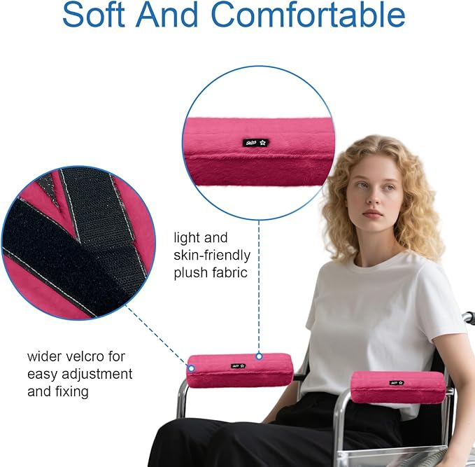 SPRING SEAON Wheelchair Armrest Covers 2 Pack Soft Memory Foam Wheelchair armrest Pads Wicking Washable for Office Transport Chair (Rose red)